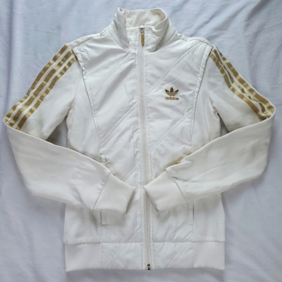 Adidas Superstar 50th Anniversary White With Gold Stripes Zip Up Jacket - Picture 1 of 15
